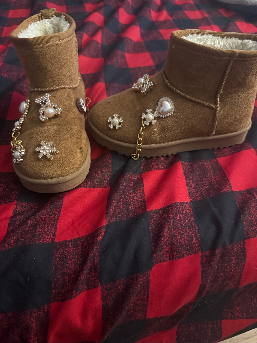 Kids Brown Faux-Shearling Embellished Boot